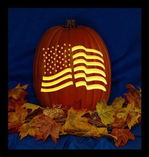 Us Flag Waving Hand Carved On A Foam Pumpkin Plug In Light With