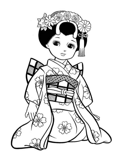 Anime Kimono Girl Line Art Sketch Coloring Page