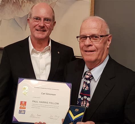 Carl Simonson Receives Paul Harris Fellow Award Rotary Club Of
