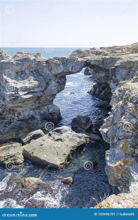 The Rock Arch In The Sea Near The Village Of Tyulenovo Bulgaria Stock
