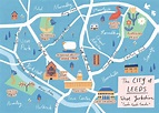 an illustrated map of the city of leeds