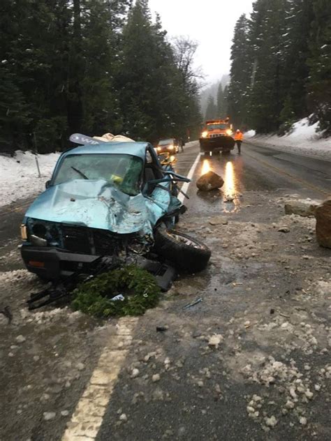 Driver Hospitalized After Boulder Falls Onto Truck