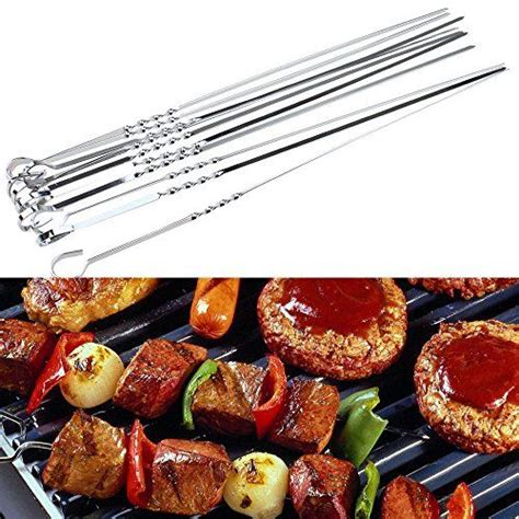 15 Inch 10pcs Stainless Steel Bbq Utensil Skewers Barbeque Kabob Needle