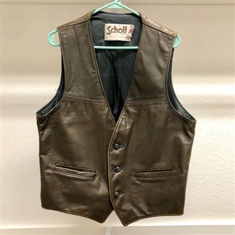 Schott Nyc Sportswear Leather Vest Size Large Made In Usa Vintage Brown