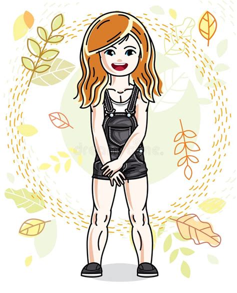 Pretty Little Redhead Girl Standing On Background Of Autumn Land Stock Vector Illustration Of