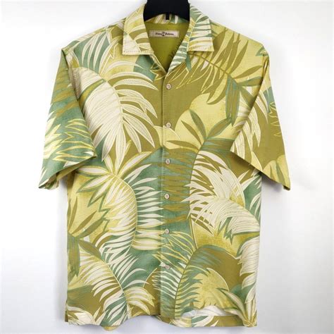 Tommy Bahama Hawaiian Shirt Mens Sz Medium Green Camp Silk Blend Palm
