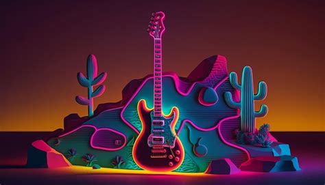 Premium Photo Neon Glowing Guitar Wallpaper Image Ai Generated Art