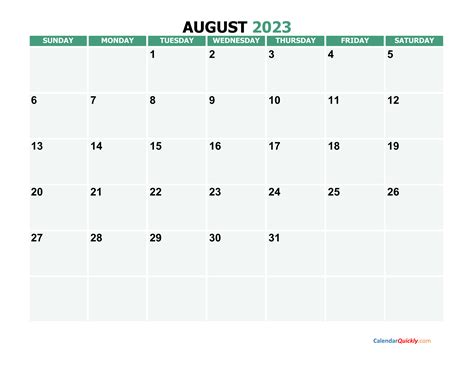 August 2023 Calendar Vertical