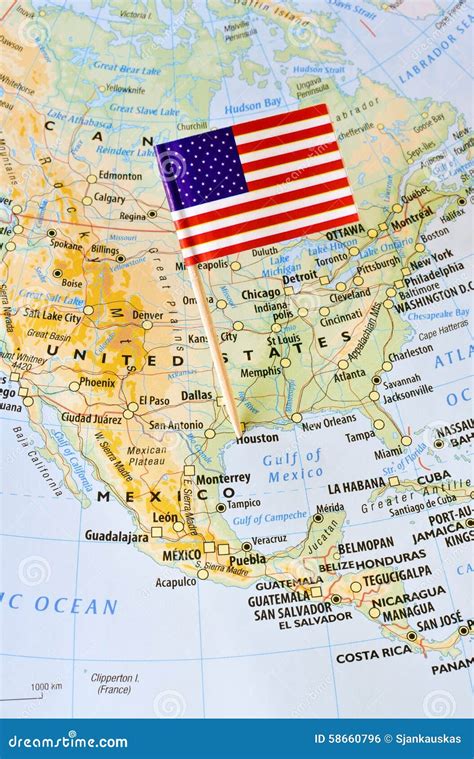 Unites States Of America Flag Pin On Map Stock Photo Image Of