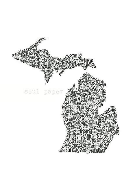 Michigan Map Michigan Art Michigan Print Michigan Posterthe Great
