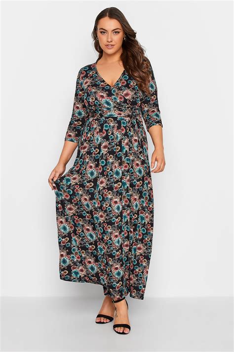 Plus Size Black Floral Print Wrap Maxi Dress Yours Clothing
