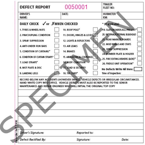 Use this template preview template. Vehicle Safety Inspection and Defect Books