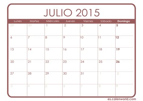 Calendario Julio 2015 Calendarios Para Imprimir