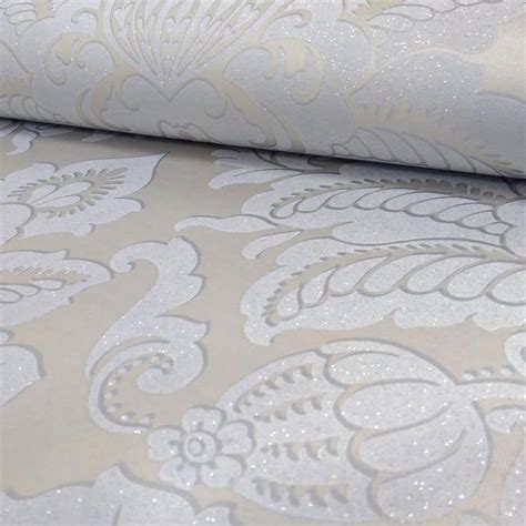 Precious Metals Glisten Damask Wallpaper Platinum Arthouse 673203