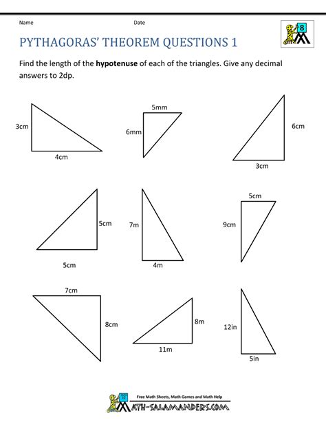 Pythagoras Worksheet Year 8