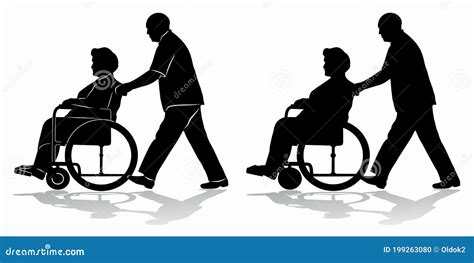 Silhouette Of A Disabled Senior Person In Wheelchair Vector Drawing