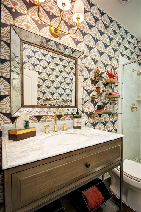 Bohemian Bathroom With Gold Wallpaper Hgtv