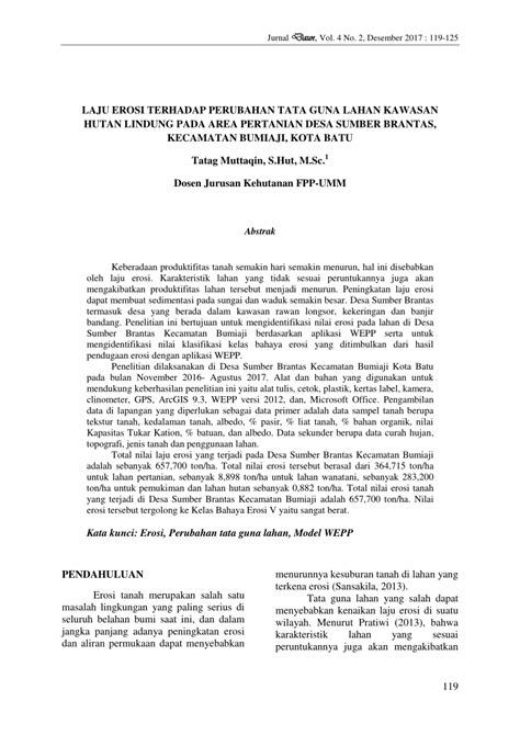 PDF Laju Erosi Terhadap Perubahan Tata Guna Lahan Kawasan Hutan