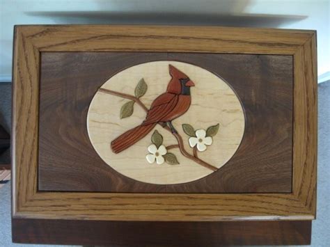 Hand Made Intarsia Cardinal Keepsakejewelry Box By Woodworking Plus