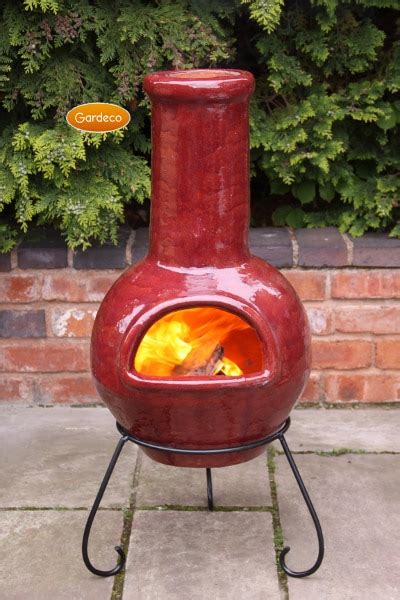 Colima Mexican Chiminea Real Glaze Red Large Uk