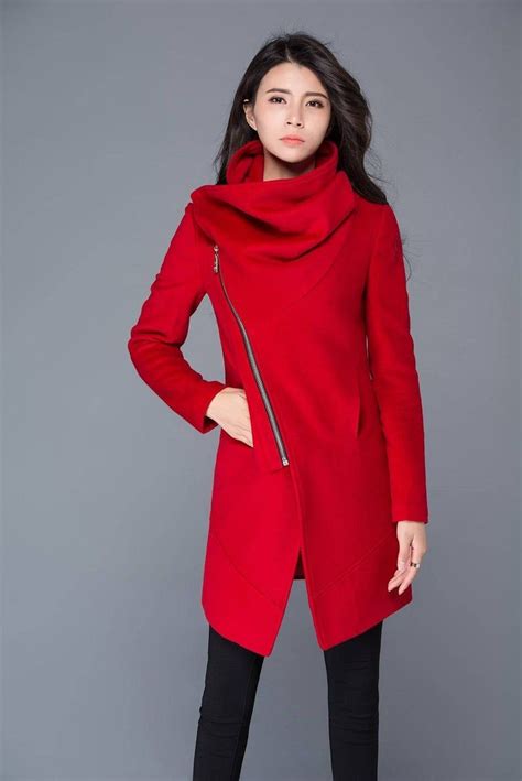Asymmetrical Wool Coat Winter Coat Women Gray Wool Boucle Coat With