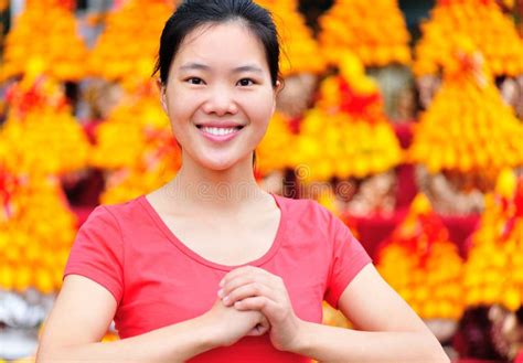 Asian Woman Wishing A Happy Chinese New Year Stock Photo Image Of