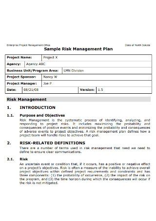 15 SAMPLE Risk Management Plan Templates In PDF MS Word