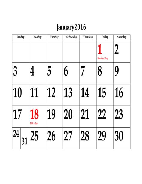2016 Calendar Sample Free Download