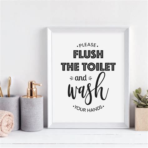 Flush Sign Flush Toilet Sign Bathroom Wall Art Wash Your Etsy