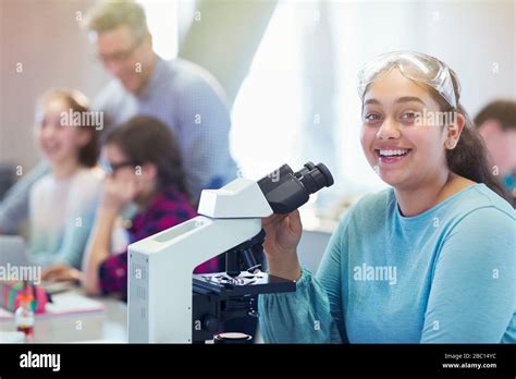 Portrait Smiling Confident Girl Student Conducting Scientific
