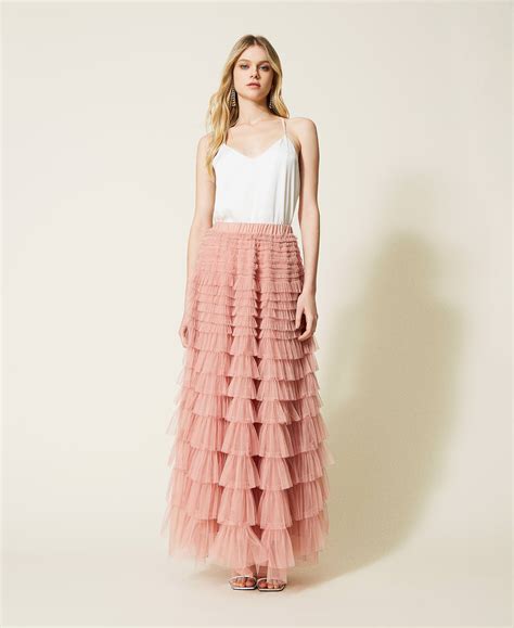 Pleated Tulle Long Skirt Woman Pink Twinset Milano