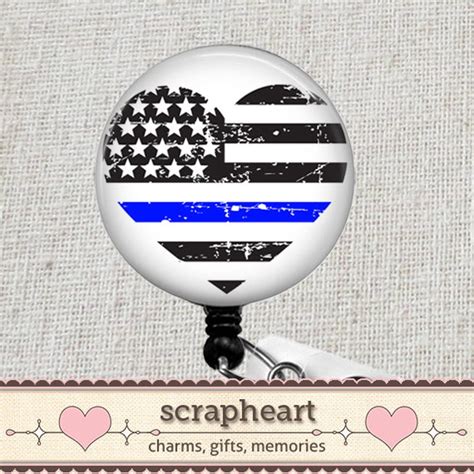 Thin Blue Line Badge Reel Police Wife Retractable Id Badge Etsy
