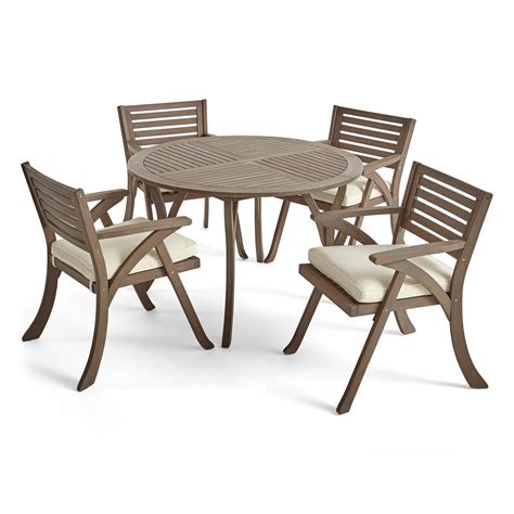 Hestia Outdoor 5 Piece Acacia Wood Dining Set With Round Table Gdfstudio