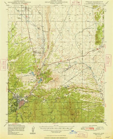 Prescott Arizona 1948 1948 Usgs Old Topo Map Reprint 15x15 Az Quad