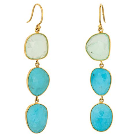 Persian Turquoise Cultured Pearl Earrings Vintage Karat Gold Drops