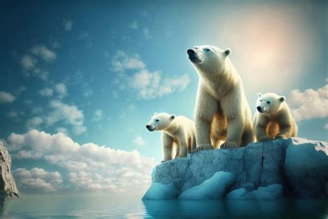 Premium Ai Image A Polar Bear And Her Cubs Are On An Iceberg