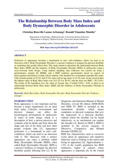 The Relationship Between Body Mass Index And Body Dysmorphic Disorder