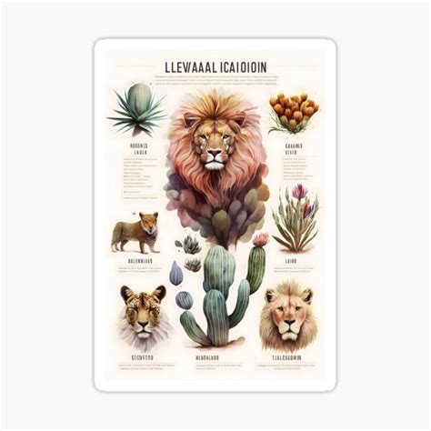 The Majestic Cacti Lion A Watercolor Knolling Masterpiece Sticker