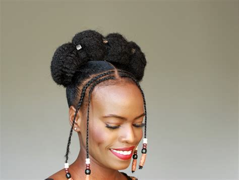 Tribal Braids Natural Hairstyle Updo With Hair Bun For Black Women