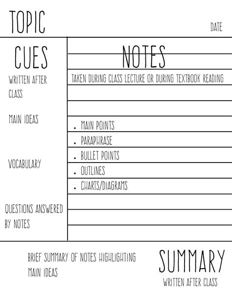 Cornell Style Notes Template Pdf Pdf Template