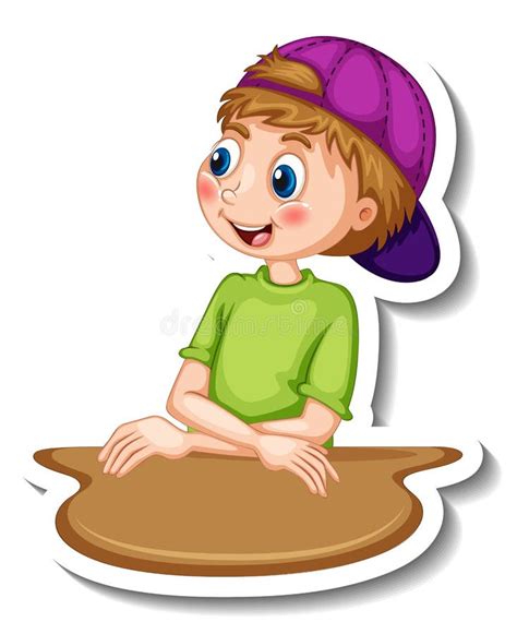 Sticker Template With A Boy Wears Cap Cartoon Character Isolated Stock