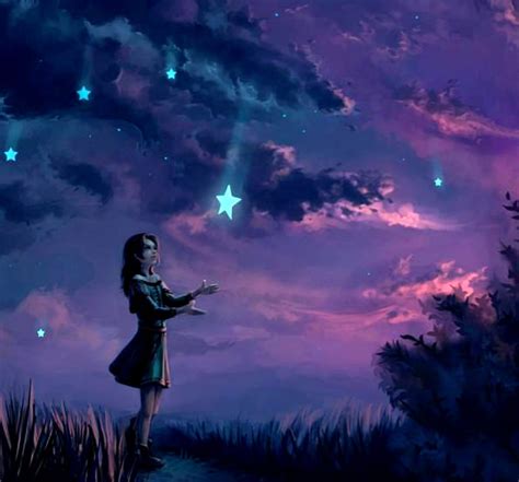 Wish Up A Star Woman Sky Star Digital Art Trees Clouds Hd