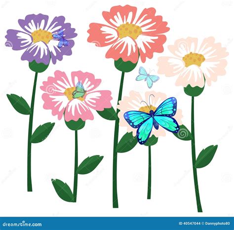 Blooming Flower With Butterflies Stock Vector Illustration Of Clipart