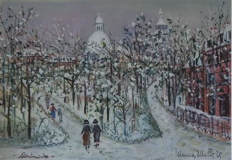 Maurice Utrillo Montmartre Under The Snow Original Gouache Painting