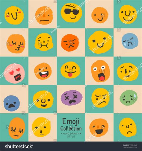 Hand Drawn Emoticons Colorful Emoji Icons Stock Vector Royalty Free