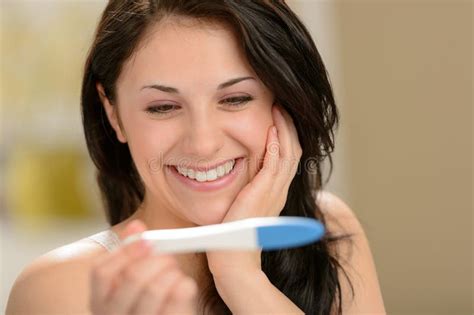 Delighted Woman Holding Pregnancy Test Stock Image Image Of Pregnancy