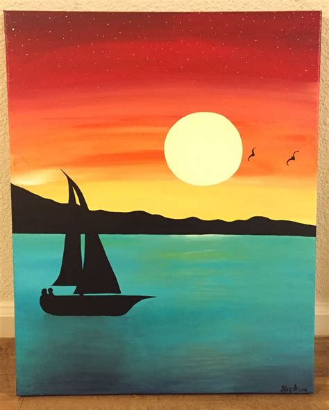 Acrylic Sailboat Sunset Painting Sunset Canvas Painting Cute Canvas