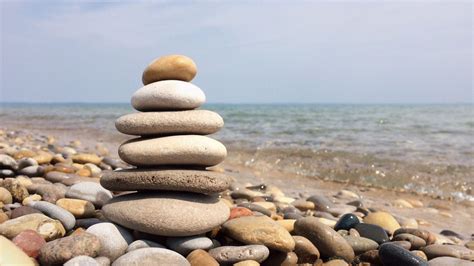 Desktop Wallpaper Rocks Balance Pebbles Beach Stones Hd Image