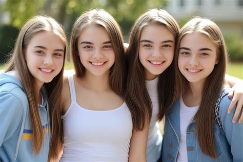 Premium Photo Teen College Girls Group Smiling Teen Girls Group