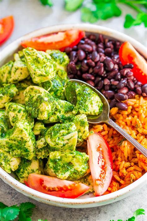 This salsa chicken with lime cilantro rice is one of my favorite chicken dishes to make and eat lately. 20-Minute Cilantro Chicken with Rice and Beans | Recipe ...